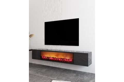 PARLA ŞÖMİNELİ DUVARA MONTAJ TV SEHPASI, ROYALMERMER, 150 CM