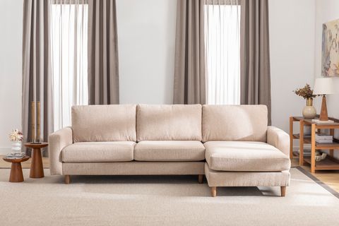 MERLİN MİNİ KÖŞE KOLTUK, CEVİZ AYAK, İNCE KOL, RECYCLED KUMAŞ, CAPPUCİNO