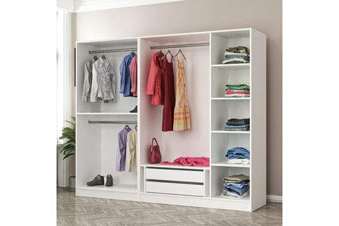MİNAR KALE 5 KAPAKLI 3 AYNALI 2 ÇEKMECELİ DOLAP BEYAZ ANTRASİT 210CM