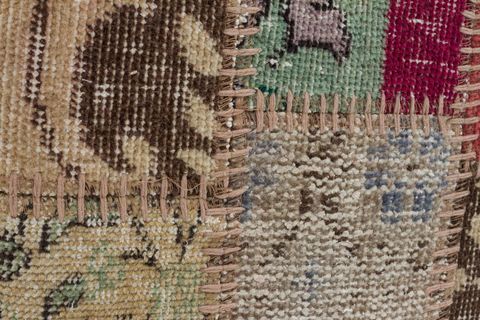 PATCHWORK EL DOKUMA KÜP PUF, NATUREL KİLİM