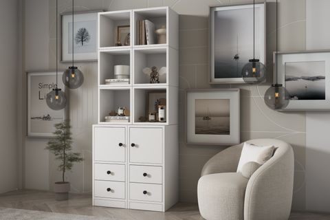 LEKSA 2 KAPAKLI ÇEKMECELİ RAFLI KİTAPLIK 65 CM BEYAZ KTP-1277-Ç