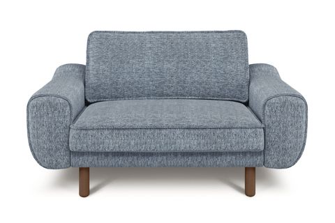 KLEM LOVESEAT TEKLİ KOLTUK, DOĞAL DOKU, GALAKSİ MAVİ, CEVİZ SİLİNDİR AHŞAP AYAK