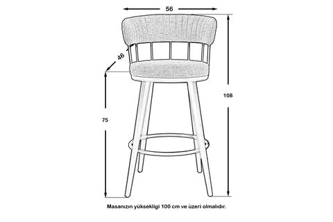 KOZZA HOME BRONX BAR SANDALYESİ, CEVİZ, 75CM