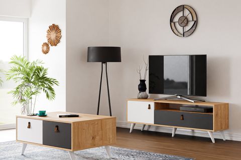 FURMET MODÜLER PERA TV SEHPASI, 2 KAPAKLI, ANTRASİT MEŞE BEYAZ