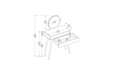 ARNETTİ SİENA ÇEKMECELİ AHŞAP AYAKLI AYNALI MAKYAJ MASASI, ANTRASİT - SİENA