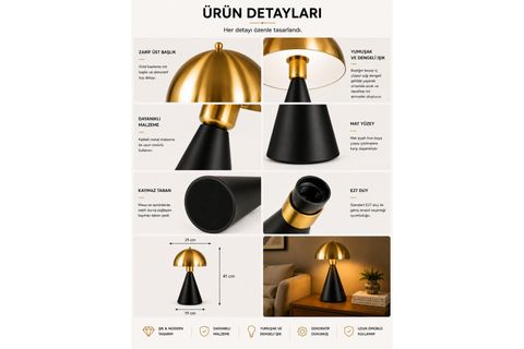 MANTAR SİYAH ESKİTME RETRO BAŞLIKLI MASA LAMBASI