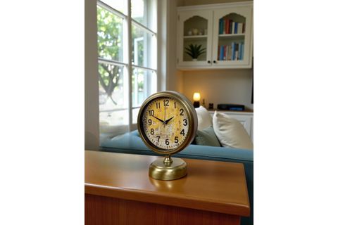 ANTİQUE TOUCH ESKİTME METAL MASA SAATİ 25X20 CM