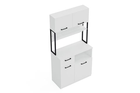 LAVO ÇEKMECELİ ÇOK AMAÇLI KAHVE KÖŞESİ DOLABI, BEYAZ, 4 KAPAKLI