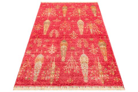 EKO HALI ZARA ZR 06 RED AUTUMN KIRMIZI OTANTİK DESENLİ HAV TOZ VERMEZ KOLAY TEMİZLENEN BAMBU VİSKON EL EMEĞİ MODERN UŞAK HALISI 90X150