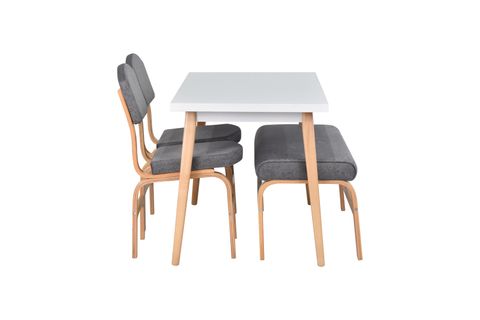 VİLİNZE EGE SANDALYE VE BANK AVANOS AHŞAP MUTFAK MASASI TAKIMI, 70X120, GRİ
