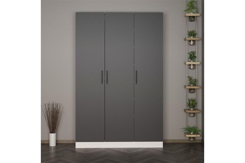KALE 210 CM 3 KAPAKLI 1B RAF PORTMANTO, BEYAZ ANTRASİT