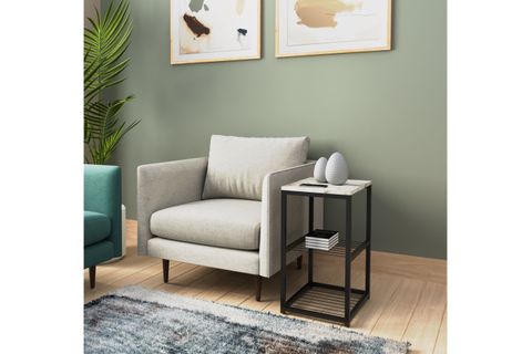 TEDİ METAL AYAKLI DEKORATİF TEL RAFLI YAN SEHPA, BEJ