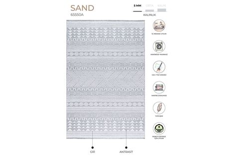 SAND GRİ ANTRASİT TEMİZLENEBİLİR HALI, 65550A, 50X80