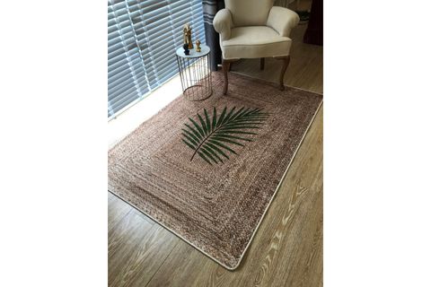 BRİLLANT HALI HASIR JÜT GÖRÜNÜMLÜ YAPRAK MOTİF LATEKS KAYMAZ TABAN BALKON VE TERAS HALISI 130X190 KAHVERENGİ