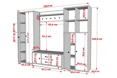 LEONARDO PORTMANTO VESTİYER 273, DOLAPLI, BEYAZ, 230 CM VST1010