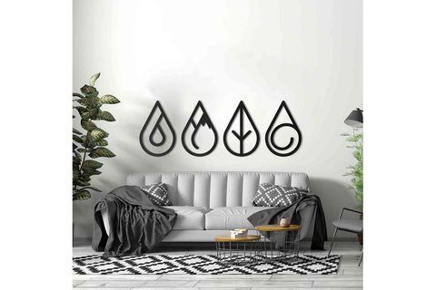 DÖRT ELEMENT METAL DUVAR DEKORU DAMLA ÇERÇEVELİ