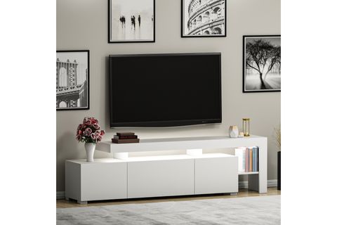 BELİZ LED IŞIKLI TV SEHPASI, PARLAK BEYAZ