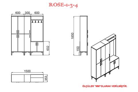KALENDER DEKOR ROSE-1-3-4-RS07 PORTMANTO VESTİYER AYAKKABILIK
