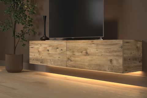 RAMİ DUVARA MONTE LED IŞIKLI TV SEHPASI, MİNİFİKSLİ ATLANTİK ÇAM