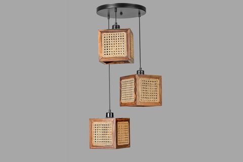 KUMSAL ÜÇLÜ TEPSİLİ RATTAN AVİZE, CEVİZ