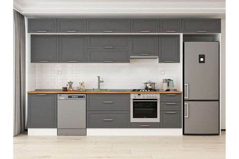 ALVİNKA 395X240 CM KLASİK MEBRAN MUTFAK DOLABI, MB E90S60S45 1 MEBRAN ANTRASİT MDF