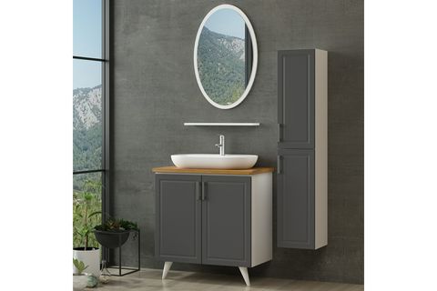 SANYA BANYO DOLABI AY2K114, BEYAZ ANTRASİT, 85CM