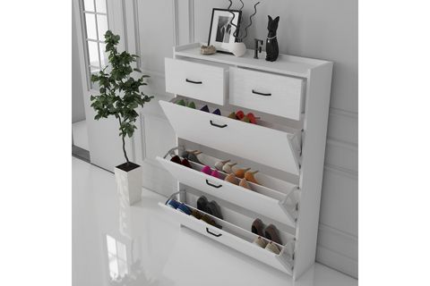 MELODİ DÜŞER KAPAKLI ÇEKMECELİ AYAKKABILIK WOOD BEYAZ