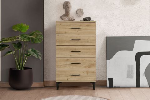 BLESK ŞİFONYER, CEVİZ, 5 ÇEKMECELİ