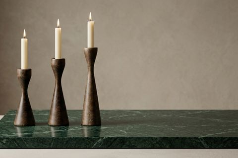 AHENK KAYIN AHŞAP ÜÇLÜ ŞAMDAN SETİ, KOYU CEVİZ,  15-20-25 CM