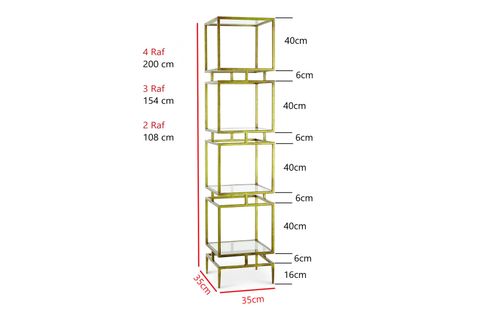 OLOPE METAL CAMLI KİTAPLIK, 4 RAFLI, GOLD