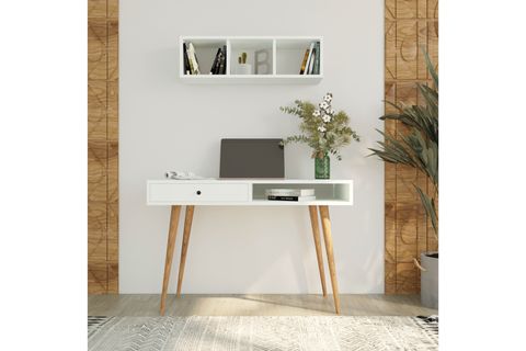 BİMOSSA JANUS RAFLI ÇEKMECELİ ÇALIŞMA MASASI, BEYAZ, V5110