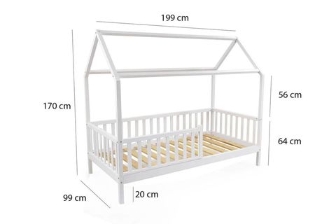 NATURKİDZ PINE MONTESSORI ÇATILI KARYOLA, BEYAZ, 90X190