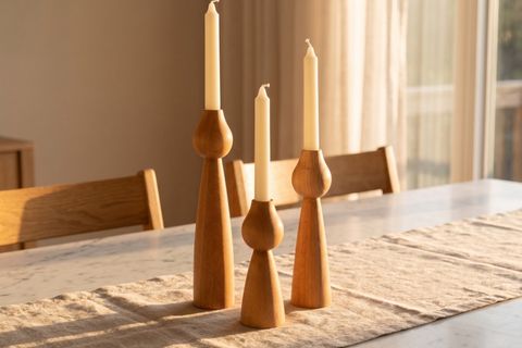 KATRE KAYIN AHŞAP ÜÇLÜ ŞAMDAN SETİ, 15-20-25 CM
