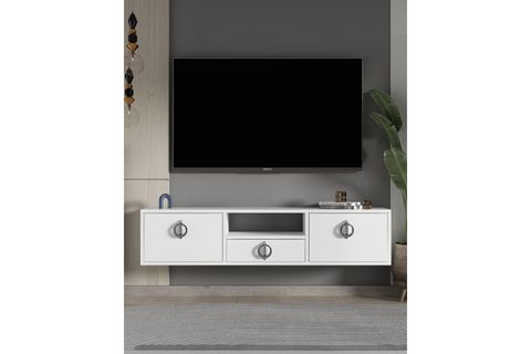 DROPDD TV SEHPASI, BEYAZ GÜMÜŞ DUVARA MONTAJ, 1322DROPDD 32