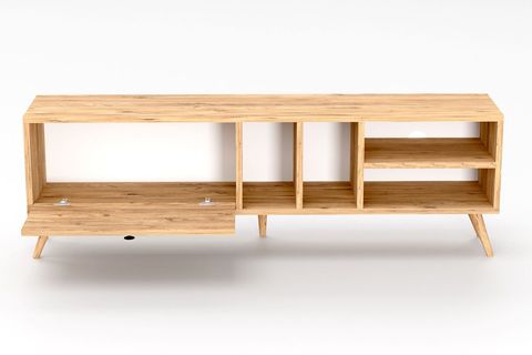 BUKA GENİŞ TEK KAPAKLI TV SEHPASI, ÇAM, 140 CM