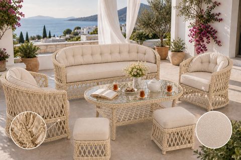 BODRUM RATTAN BAHÇE BALKON OTURMA GRUBU, 5 KİŞİLİK, BEJ