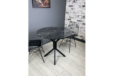 SARAY SİYAH MERMER MUTFAK MASASI SİYAH AYAK 80 CM
