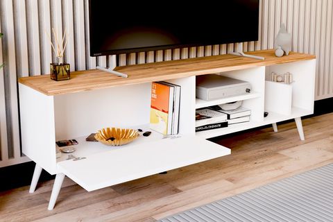 LENA KİTAPLIK BÖLÜMLÜ TV SEHPASI, ÇAM KAPAKLI, 140 CM