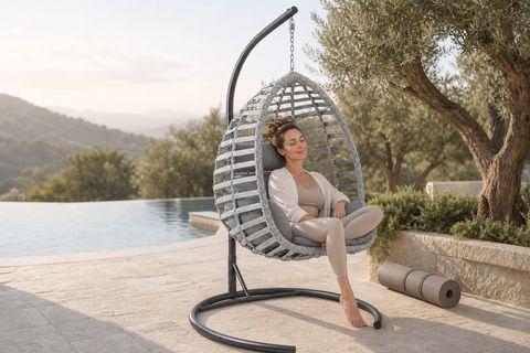 FINDIK TEKLİ RATTAN BAHÇE VE BALKON SALINCAĞI, GRİ