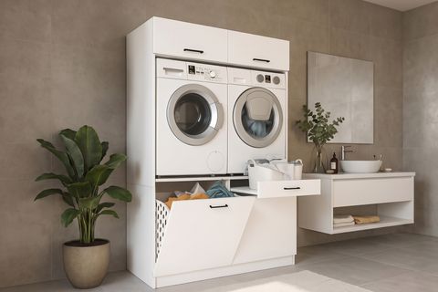 LİPA ÇAMAŞIR VE KURUTMA MAKİNESİ BANYO DOLABI, KİRLİ SEPETLİ, BEYAZ