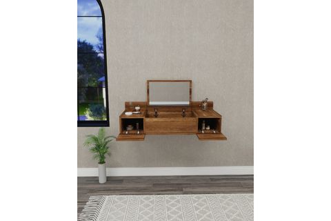 ZAKKUM RAFLI AYNALI DUVARA MONTE MAKYAJ MASASI, CEVİZ