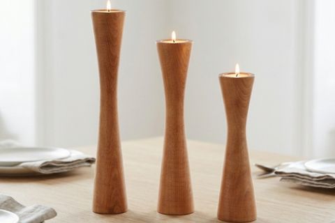 DİVAN KAYIN AHŞAP ÜÇLÜ ŞAMDAN SETİ, AÇIK RENK,  15-20-25 CM
