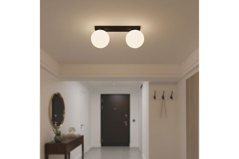 ATİNA PLAFONYER BEYAZ CAMLI AVİZE, SİYAH