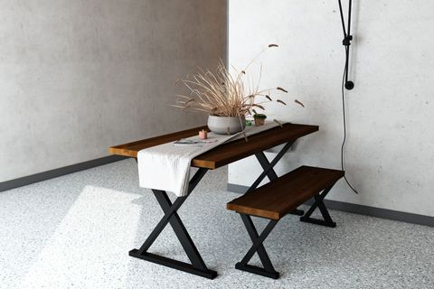 WOODESK ARDIÇ MASİF BANKLI YEMEK MASASI TAKIMI, CEVİZ RENK, 180×80, CPT7648-180