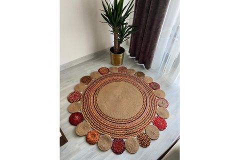 MİLDA EL ÖRGÜSÜ JÜT KİLİM 22, YUVARLAK, HASIR, 90X90