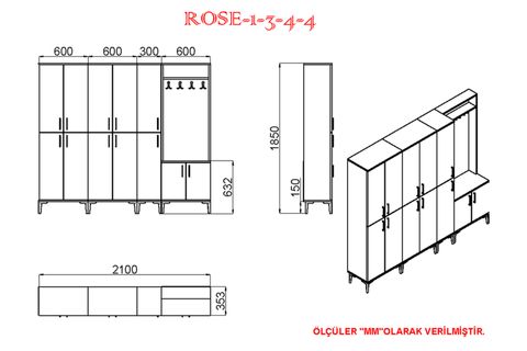 KALENDER DEKOR ROSE-1-3-4-4-RS06 PORTMANTO VESTİYER AYAKKABILIK