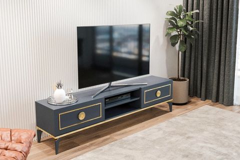 CEYLİN ANTRASİT MODERN LÜX TV ÜNİTESİ, 2 KAPAKLI RAFLI