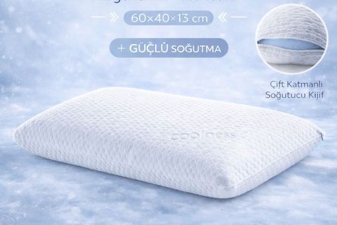 ICECOOL SOĞUK KUMAŞ ORTOPEDİK BOYUN DESTEKLİ VİSCO YASTIK, 60X40X13 CM