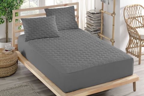 YATAK KORUYUCU ALEZ VE KILIF TAKIMI, PAMUKLU, KAPİTONELİ, FITTED, GRİ, 140X200