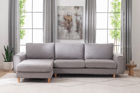 MERLİN MİNİ KÖŞE KOLTUK, NATUREL AYAK, FİTİLLİ KOL, ŞÖNİL KUMAŞ, MAVİ GRİ